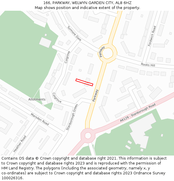166, PARKWAY, WELWYN GARDEN CITY, AL8 6HZ: Location map and indicative extent of plot