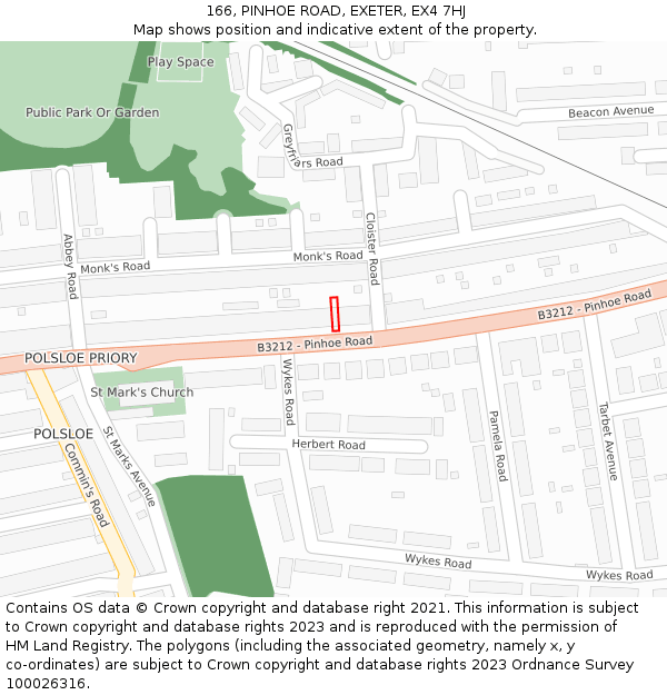 166, PINHOE ROAD, EXETER, EX4 7HJ: Location map and indicative extent of plot