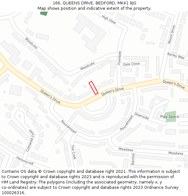 166, QUEENS DRIVE, BEDFORD, MK41 9JG: Location map and indicative extent of plot