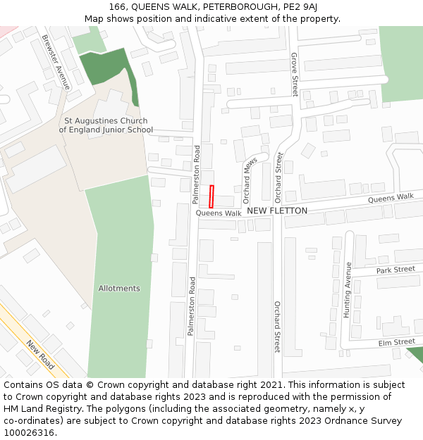 166, QUEENS WALK, PETERBOROUGH, PE2 9AJ: Location map and indicative extent of plot