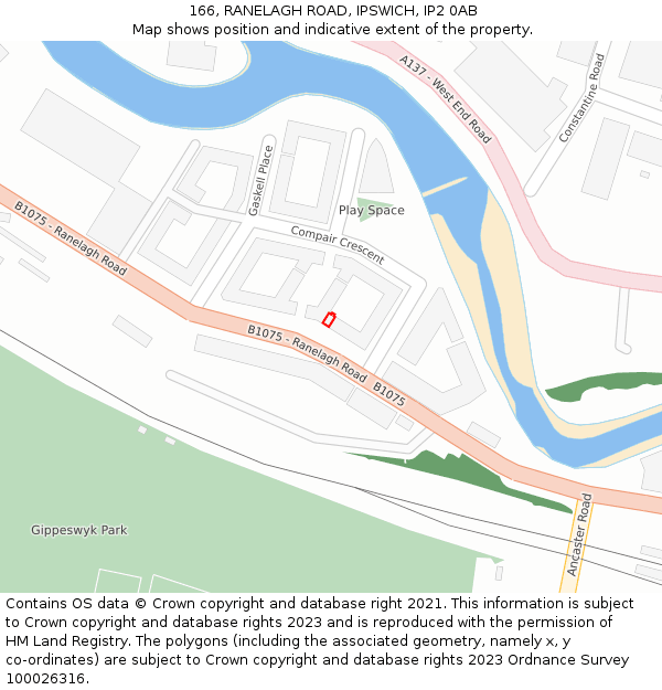 166, RANELAGH ROAD, IPSWICH, IP2 0AB: Location map and indicative extent of plot