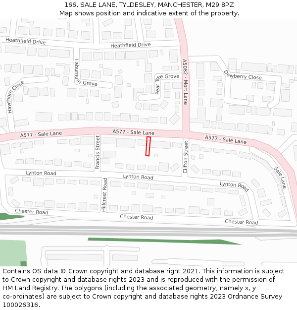 166, SALE LANE, TYLDESLEY, MANCHESTER, M29 8PZ: Location map and indicative extent of plot