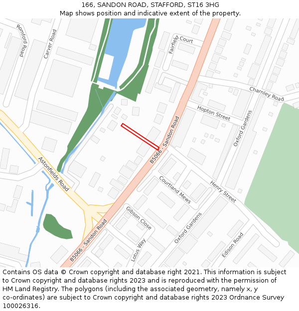 166, SANDON ROAD, STAFFORD, ST16 3HG: Location map and indicative extent of plot