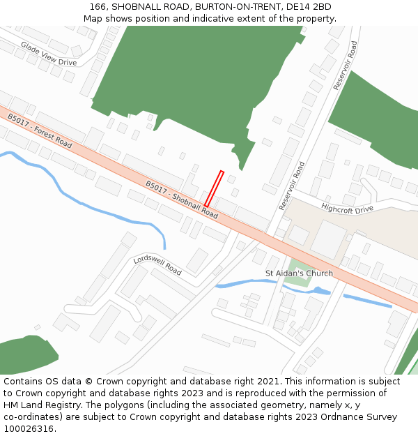 166, SHOBNALL ROAD, BURTON-ON-TRENT, DE14 2BD: Location map and indicative extent of plot