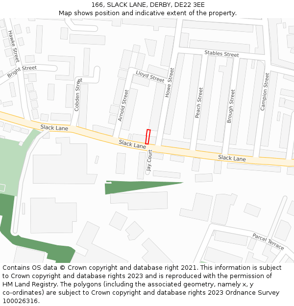 166, SLACK LANE, DERBY, DE22 3EE: Location map and indicative extent of plot