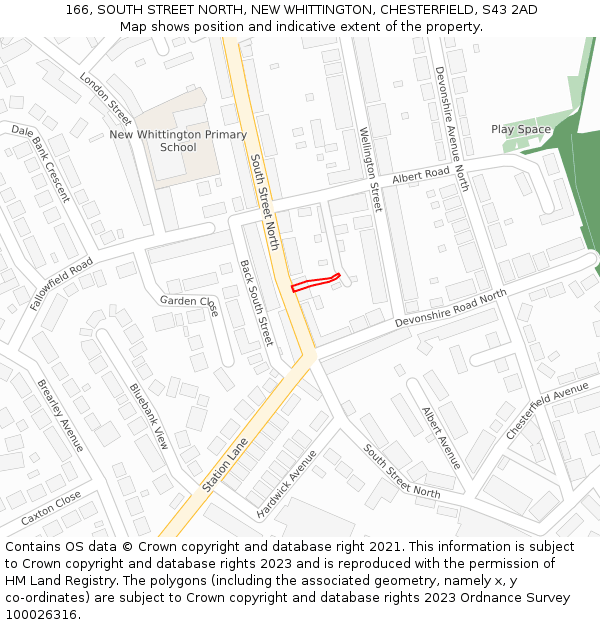 166, SOUTH STREET NORTH, NEW WHITTINGTON, CHESTERFIELD, S43 2AD: Location map and indicative extent of plot