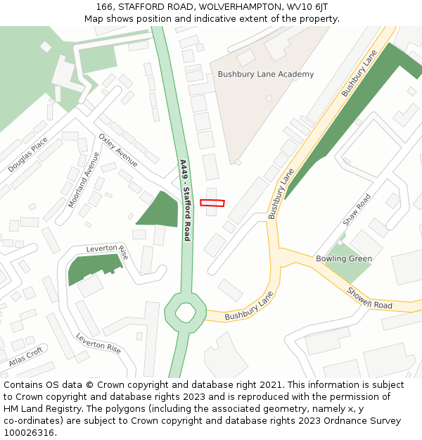 166, STAFFORD ROAD, WOLVERHAMPTON, WV10 6JT: Location map and indicative extent of plot