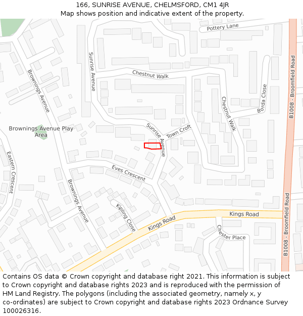 166, SUNRISE AVENUE, CHELMSFORD, CM1 4JR: Location map and indicative extent of plot