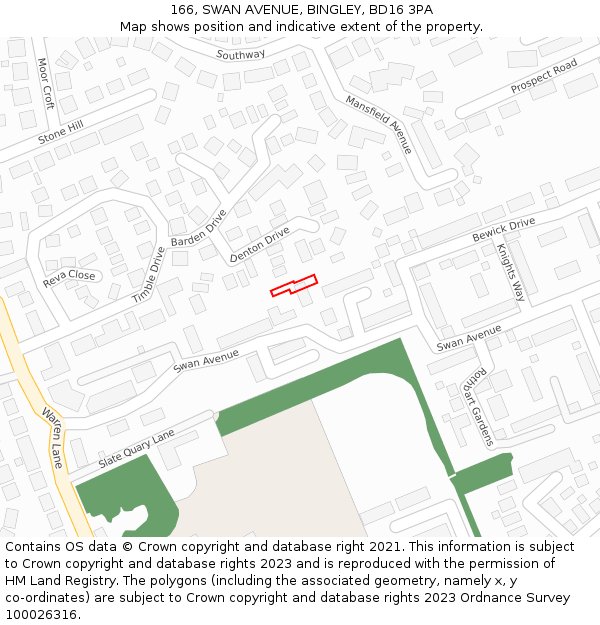 166, SWAN AVENUE, BINGLEY, BD16 3PA: Location map and indicative extent of plot