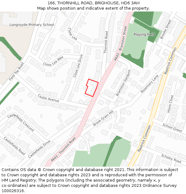 166, THORNHILL ROAD, BRIGHOUSE, HD6 3AH: Location map and indicative extent of plot