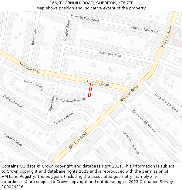 166, THORNHILL ROAD, SURBITON, KT6 7TF: Location map and indicative extent of plot