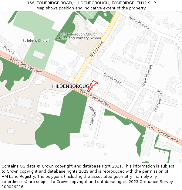 166, TONBRIDGE ROAD, HILDENBOROUGH, TONBRIDGE, TN11 9HP: Location map and indicative extent of plot