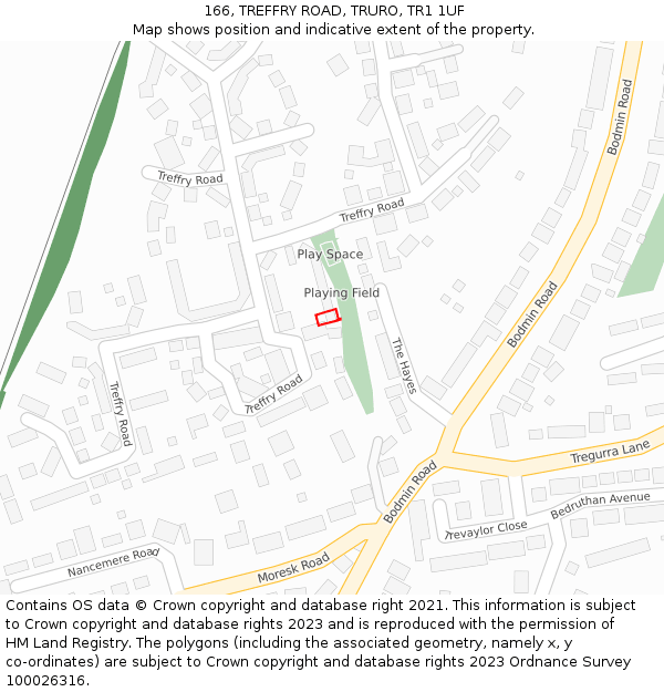 166, TREFFRY ROAD, TRURO, TR1 1UF: Location map and indicative extent of plot