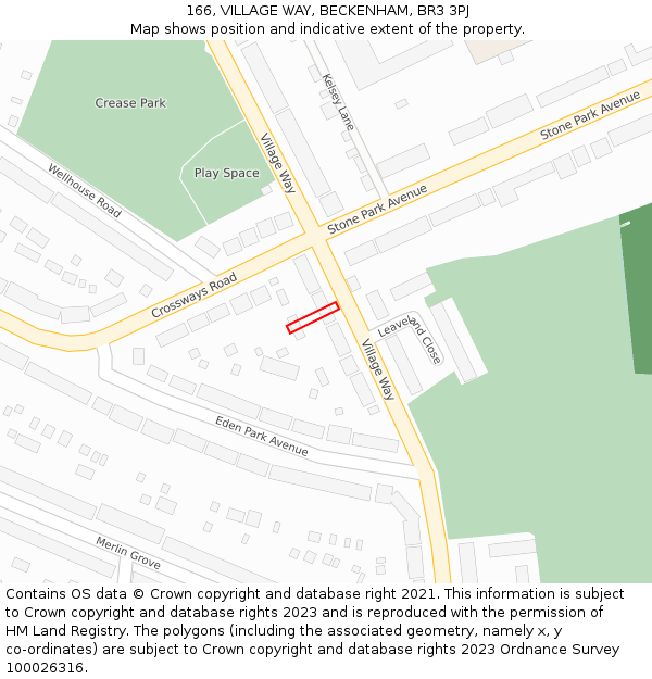 166, VILLAGE WAY, BECKENHAM, BR3 3PJ: Location map and indicative extent of plot