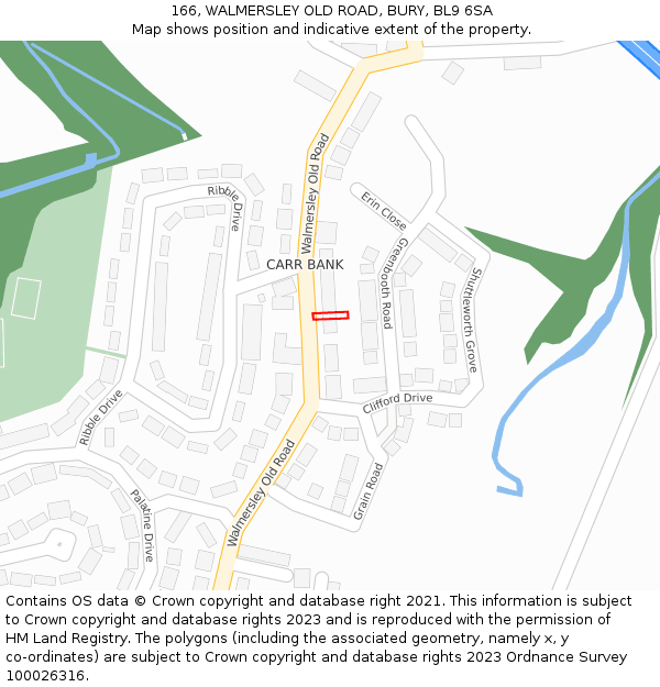 166, WALMERSLEY OLD ROAD, BURY, BL9 6SA: Location map and indicative extent of plot