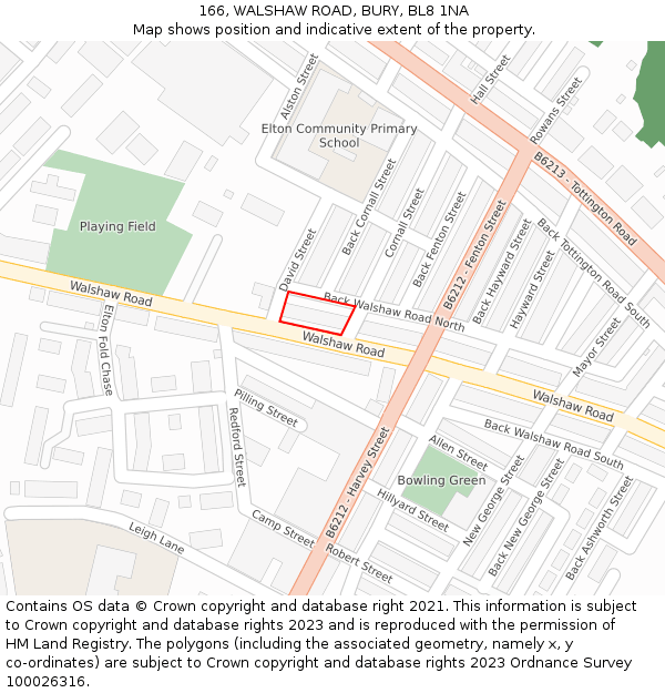 166, WALSHAW ROAD, BURY, BL8 1NA: Location map and indicative extent of plot