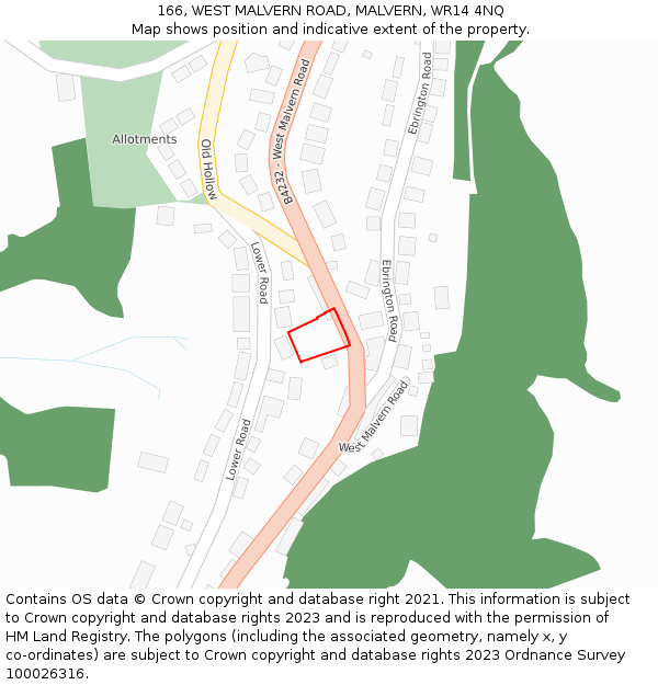 166, WEST MALVERN ROAD, MALVERN, WR14 4NQ: Location map and indicative extent of plot