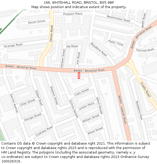 166, WHITEHALL ROAD, BRISTOL, BS5 9BP: Location map and indicative extent of plot