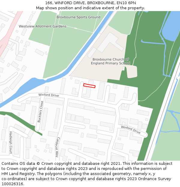 166, WINFORD DRIVE, BROXBOURNE, EN10 6PN: Location map and indicative extent of plot