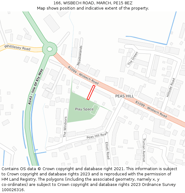 166, WISBECH ROAD, MARCH, PE15 8EZ: Location map and indicative extent of plot