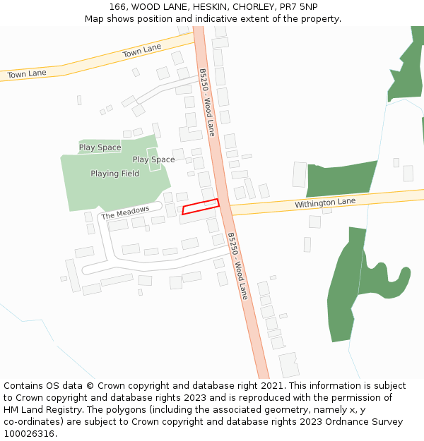 166, WOOD LANE, HESKIN, CHORLEY, PR7 5NP: Location map and indicative extent of plot