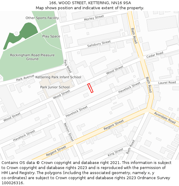 166, WOOD STREET, KETTERING, NN16 9SA: Location map and indicative extent of plot
