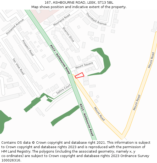 167, ASHBOURNE ROAD, LEEK, ST13 5BL: Location map and indicative extent of plot