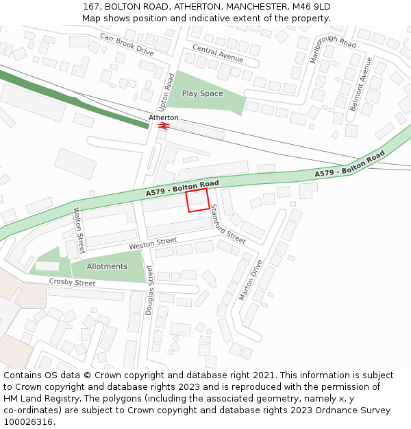 167, BOLTON ROAD, ATHERTON, MANCHESTER, M46 9LD: Location map and indicative extent of plot
