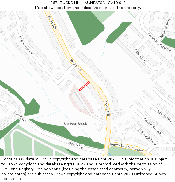 167, BUCKS HILL, NUNEATON, CV10 9LE: Location map and indicative extent of plot