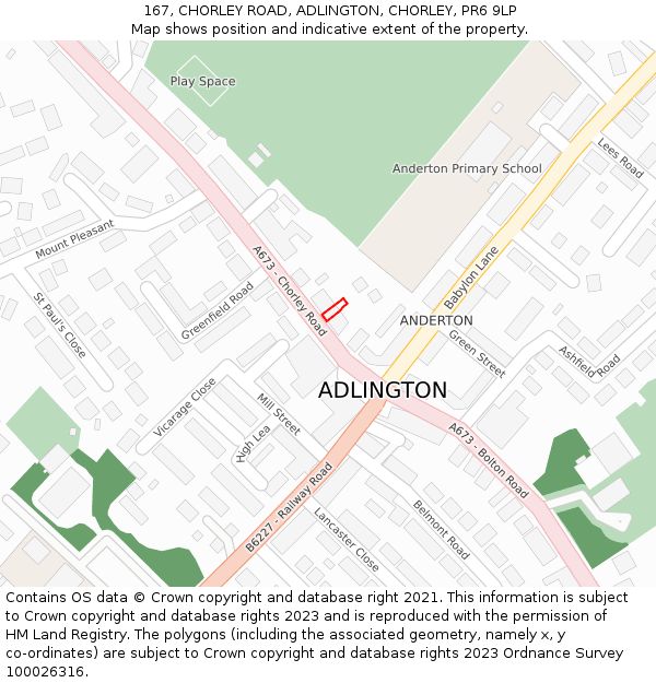 167, CHORLEY ROAD, ADLINGTON, CHORLEY, PR6 9LP: Location map and indicative extent of plot