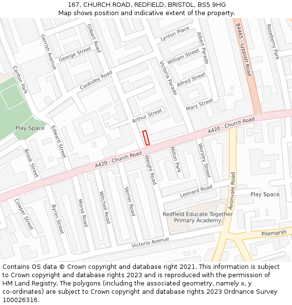 167, CHURCH ROAD, REDFIELD, BRISTOL, BS5 9HG: Location map and indicative extent of plot