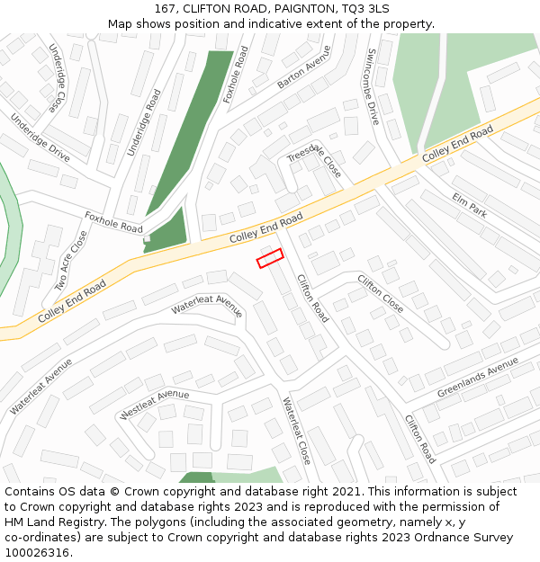167, CLIFTON ROAD, PAIGNTON, TQ3 3LS: Location map and indicative extent of plot