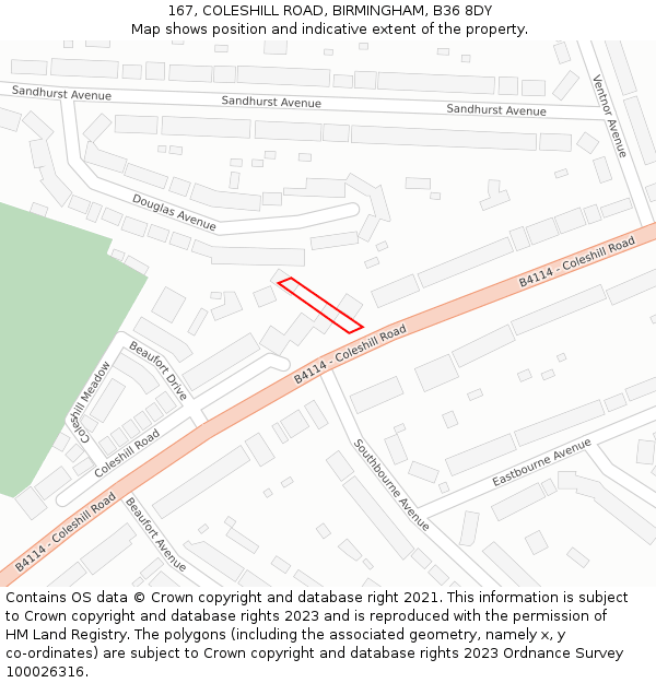 167, COLESHILL ROAD, BIRMINGHAM, B36 8DY: Location map and indicative extent of plot