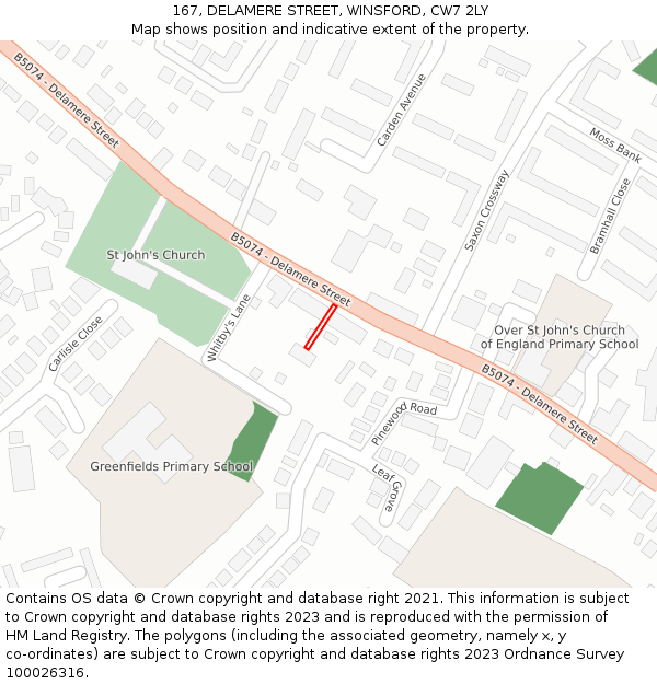 167, DELAMERE STREET, WINSFORD, CW7 2LY: Location map and indicative extent of plot
