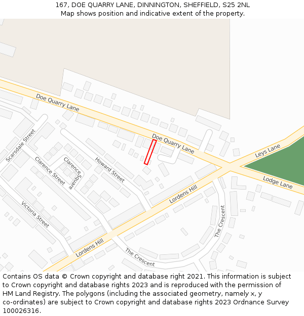 167, DOE QUARRY LANE, DINNINGTON, SHEFFIELD, S25 2NL: Location map and indicative extent of plot