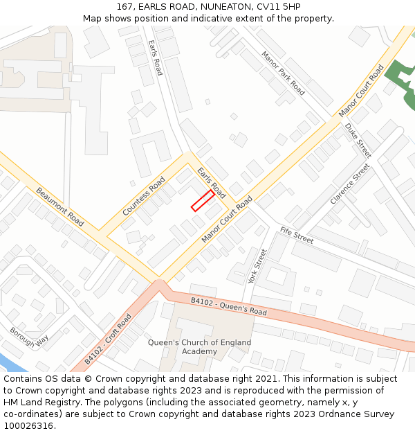 167, EARLS ROAD, NUNEATON, CV11 5HP: Location map and indicative extent of plot
