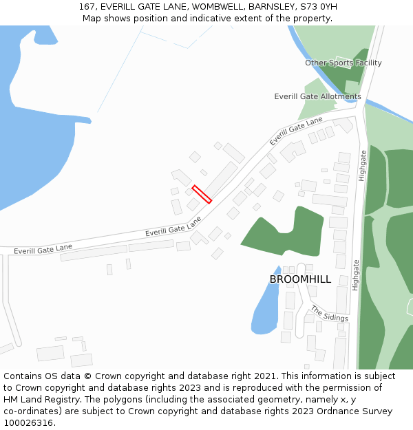 167, EVERILL GATE LANE, WOMBWELL, BARNSLEY, S73 0YH: Location map and indicative extent of plot
