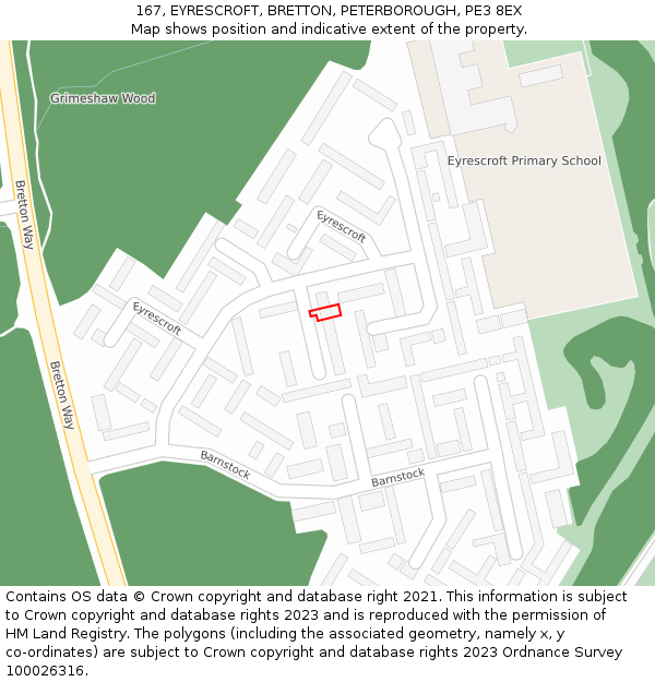167, EYRESCROFT, BRETTON, PETERBOROUGH, PE3 8EX: Location map and indicative extent of plot