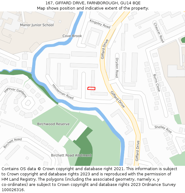 167, GIFFARD DRIVE, FARNBOROUGH, GU14 8QE: Location map and indicative extent of plot