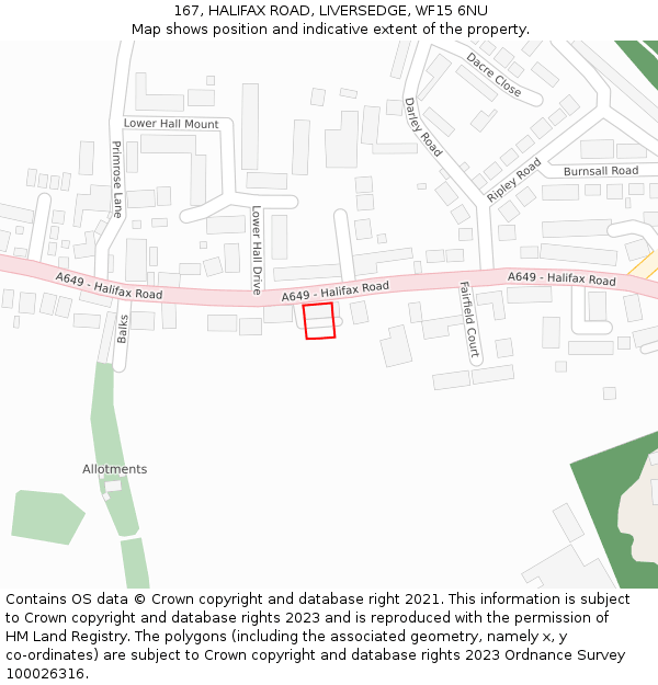 167, HALIFAX ROAD, LIVERSEDGE, WF15 6NU: Location map and indicative extent of plot