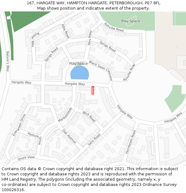 167, HARGATE WAY, HAMPTON HARGATE, PETERBOROUGH, PE7 8FL: Location map and indicative extent of plot