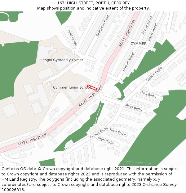 167, HIGH STREET, PORTH, CF39 9EY: Location map and indicative extent of plot