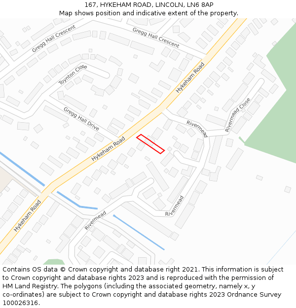 167, HYKEHAM ROAD, LINCOLN, LN6 8AP: Location map and indicative extent of plot