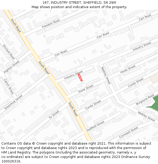 167, INDUSTRY STREET, SHEFFIELD, S6 2WX: Location map and indicative extent of plot