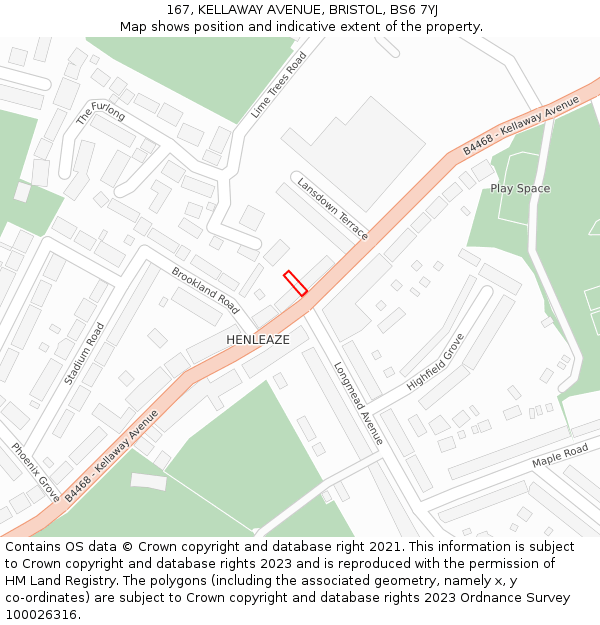 167, KELLAWAY AVENUE, BRISTOL, BS6 7YJ: Location map and indicative extent of plot