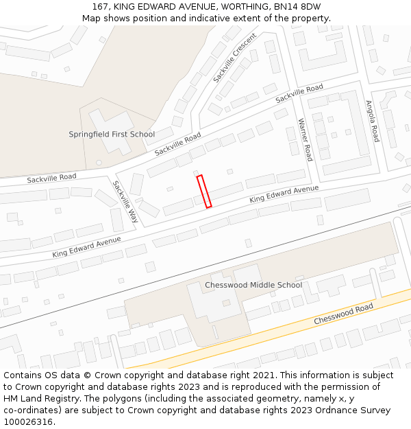 167, KING EDWARD AVENUE, WORTHING, BN14 8DW: Location map and indicative extent of plot