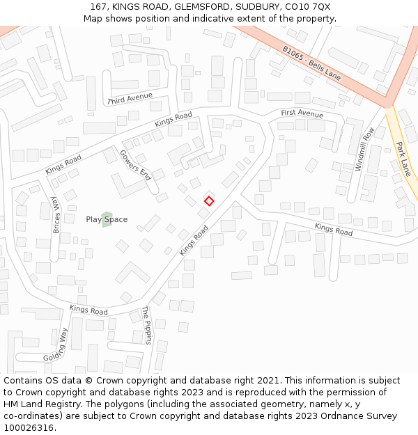 167, KINGS ROAD, GLEMSFORD, SUDBURY, CO10 7QX: Location map and indicative extent of plot