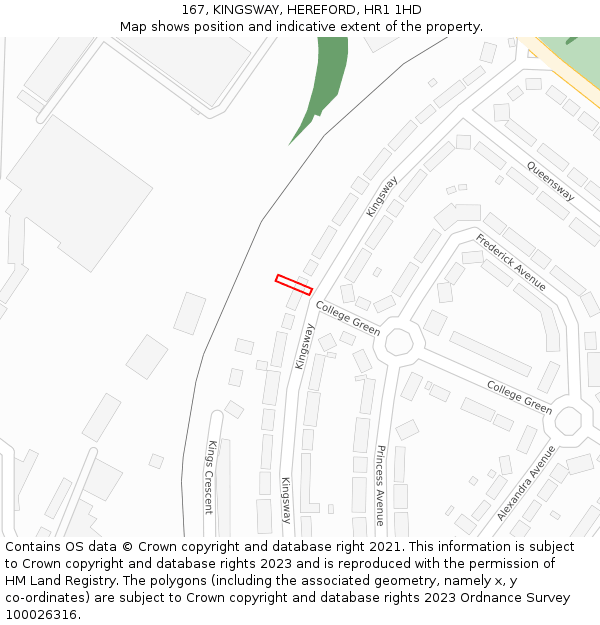 167, KINGSWAY, HEREFORD, HR1 1HD: Location map and indicative extent of plot