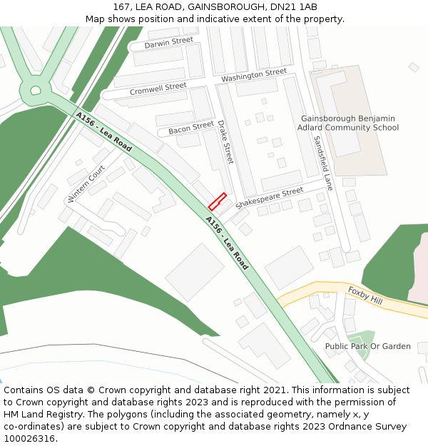 167, LEA ROAD, GAINSBOROUGH, DN21 1AB: Location map and indicative extent of plot