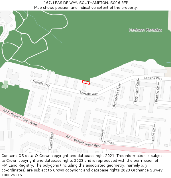 167, LEASIDE WAY, SOUTHAMPTON, SO16 3EP: Location map and indicative extent of plot